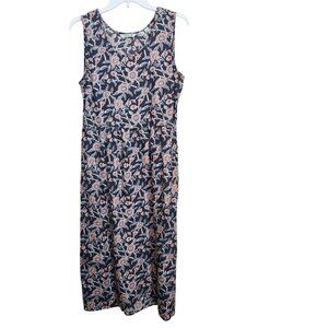 Orvis Women's Small Floral Linen‎ Cotton Tank Dress Sleeveless Maxi Pockets Midi